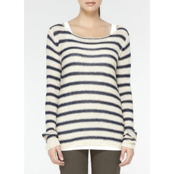 Vince Sweaters - VINCE Striped Linen Boatneck Sweater